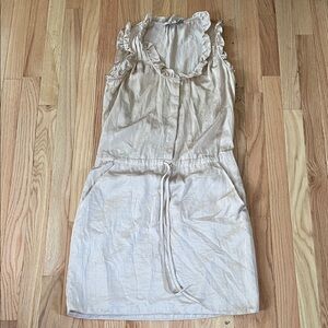 Loft Mini Dress Womens 4 Beige Shift Ruffle Minimalist Old Money Classy Neutral